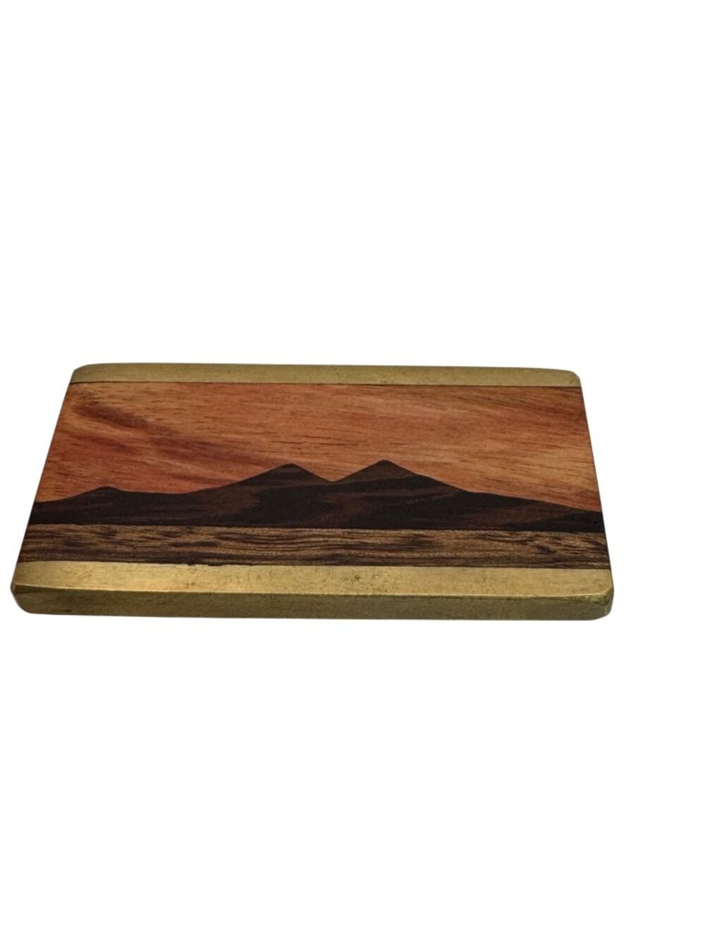 Kenneth Reid Handcrafted Wooden Money Clip Inlaid Wood Mountain Design Brass 2"